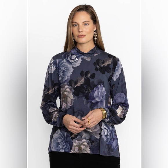 JOHNNY WAS GREY PEONY PUFF SLEEVE MOCK NECK TOP SIZE 3X - Picture 10 of 11